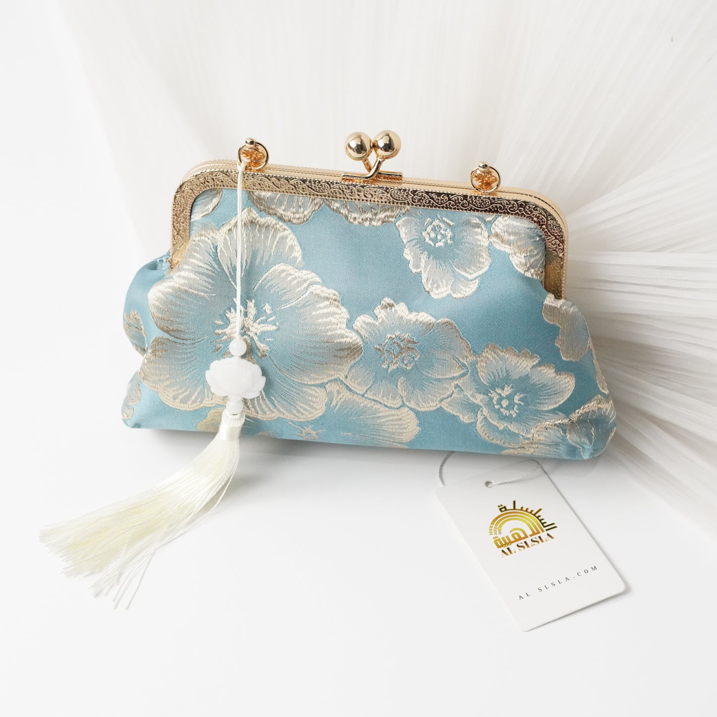 حقيبة سهرة تطريز الورد التراكواز