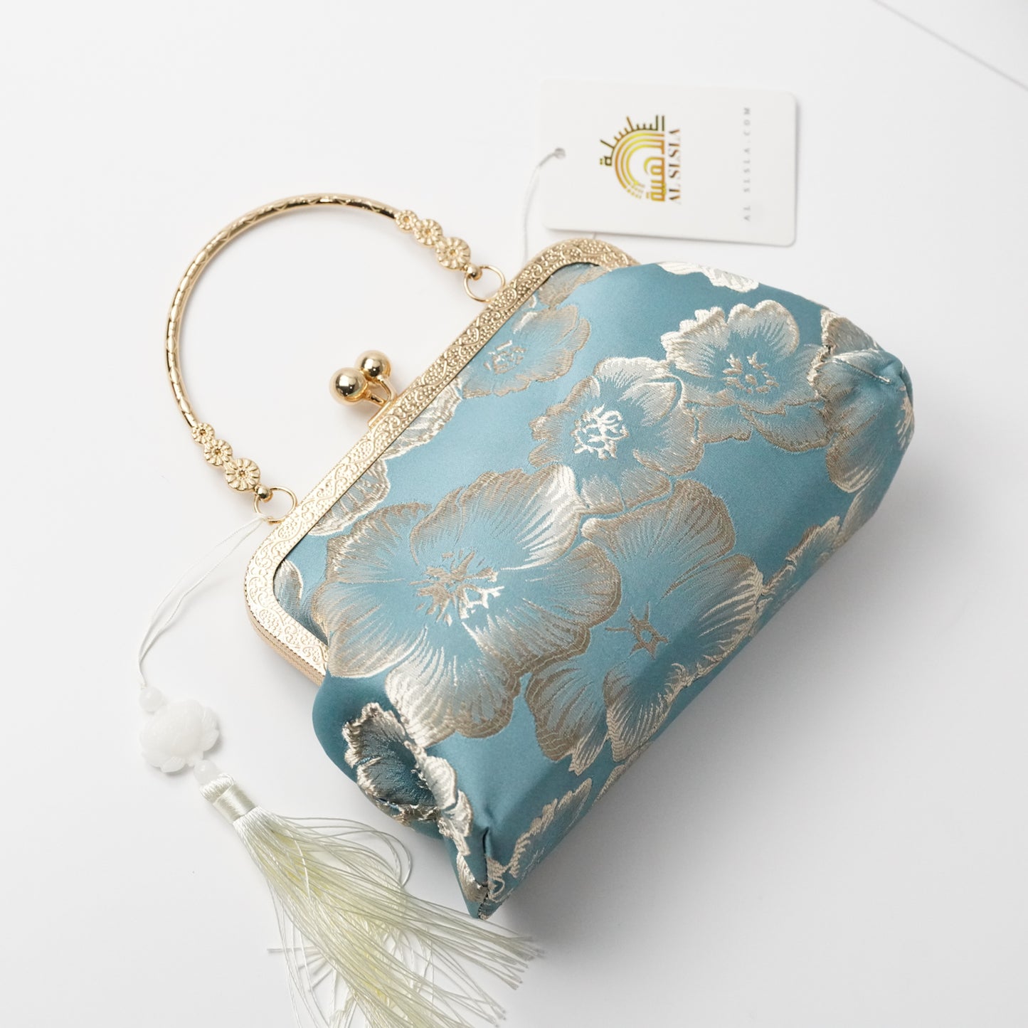 حقيبة سهرة تطريز الورد التراكواز