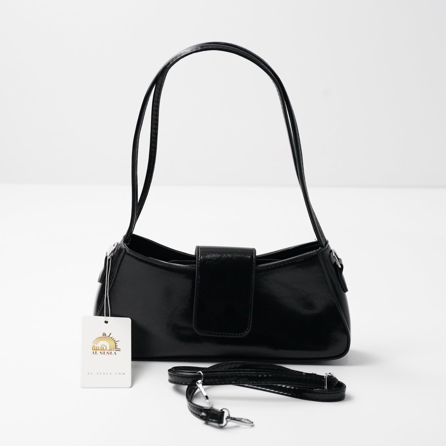 حقيبة جلد ناعم اسود